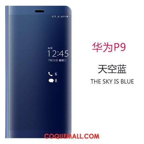 Étui Huawei P9 Miroir Protection Tendance, Coque Huawei P9 Bleu Tout Compris