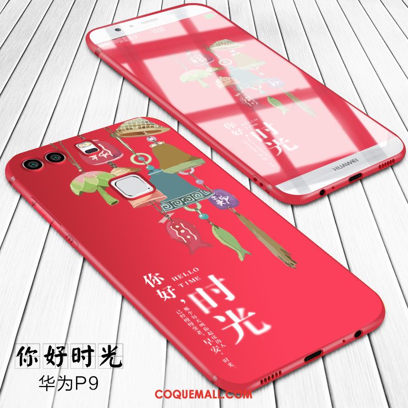 Étui Huawei P9 Net Rouge Fluide Doux Silicone, Coque Huawei P9 Protection Dessin Animé