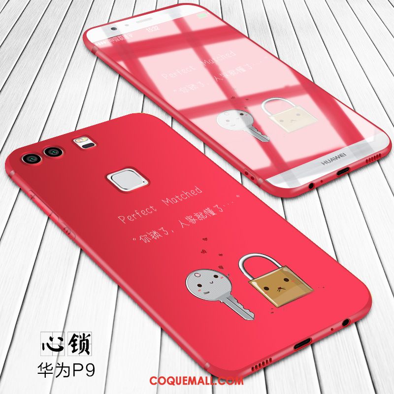 Étui Huawei P9 Net Rouge Fluide Doux Silicone, Coque Huawei P9 Protection Dessin Animé