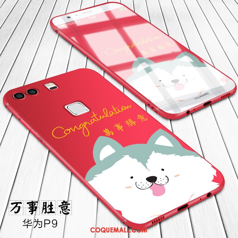 Étui Huawei P9 Net Rouge Fluide Doux Silicone, Coque Huawei P9 Protection Dessin Animé