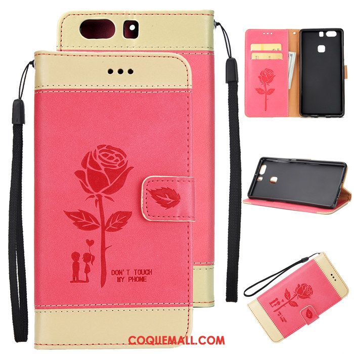 Étui Huawei P9 Plus Carte Protection Étui En Cuir, Coque Huawei P9 Plus Incassable Rose