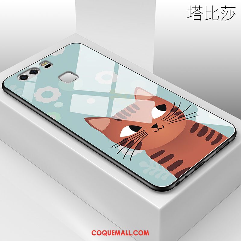 Étui Huawei P9 Plus Difficile Dessin Animé Téléphone Portable, Coque Huawei P9 Plus Chat Verre Beige