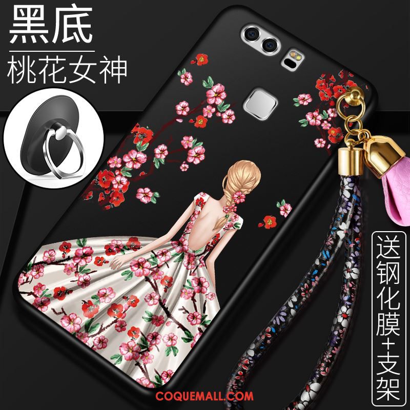 Étui Huawei P9 Plus Téléphone Portable Fluide Doux Fleur De Pêche, Coque Huawei P9 Plus Délavé En Daim Protection