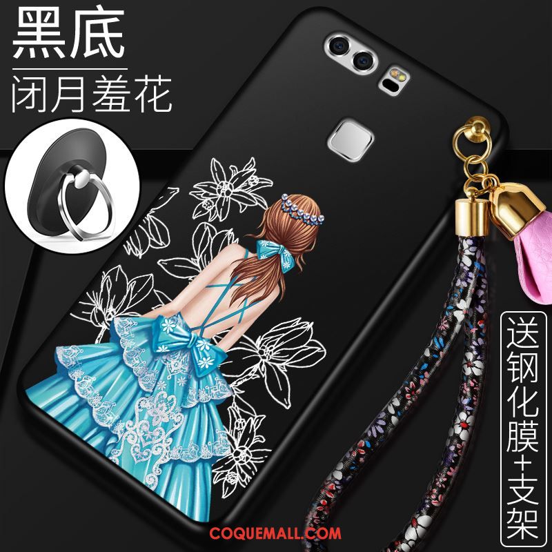 Étui Huawei P9 Plus Téléphone Portable Fluide Doux Fleur De Pêche, Coque Huawei P9 Plus Délavé En Daim Protection