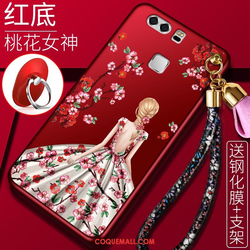 Étui Huawei P9 Plus Téléphone Portable Fluide Doux Fleur De Pêche, Coque Huawei P9 Plus Délavé En Daim Protection