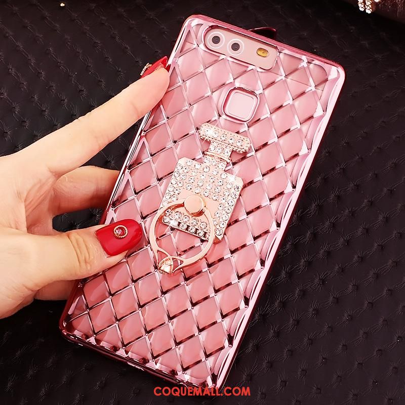 Étui Huawei P9 Plus Téléphone Portable Or Rose Rose, Coque Huawei P9 Plus Incruster Strass Fluide Doux