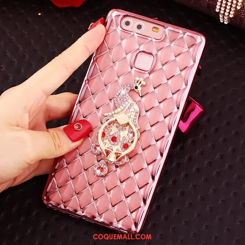 Étui Huawei P9 Plus Téléphone Portable Or Rose Rose, Coque Huawei P9 Plus Incruster Strass Fluide Doux