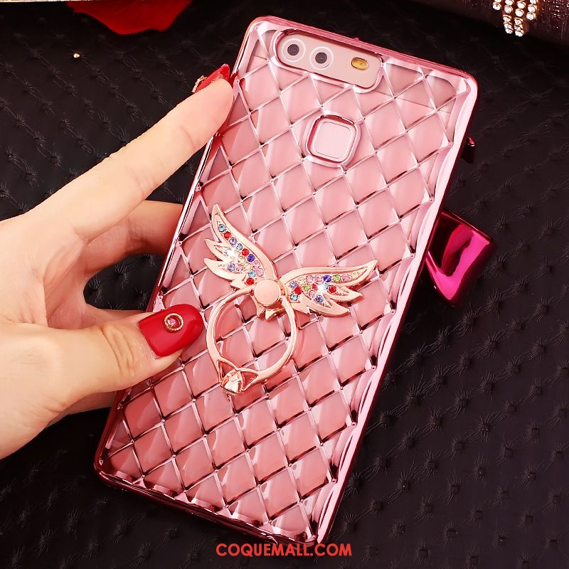 Étui Huawei P9 Plus Téléphone Portable Or Rose Rose, Coque Huawei P9 Plus Incruster Strass Fluide Doux