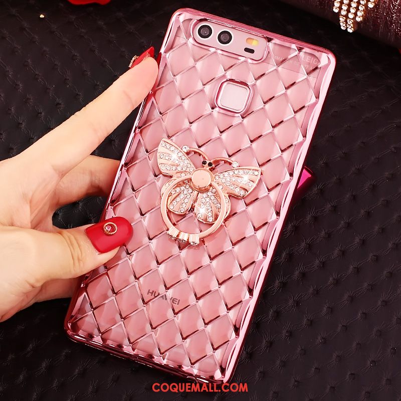 Étui Huawei P9 Plus Téléphone Portable Or Rose Rose, Coque Huawei P9 Plus Incruster Strass Fluide Doux