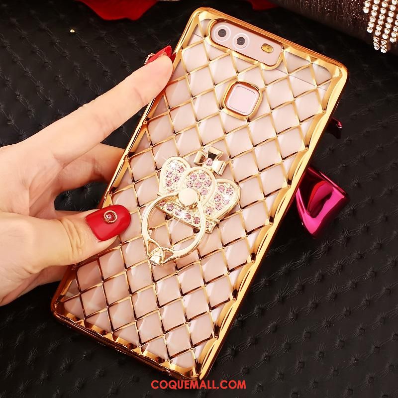 Étui Huawei P9 Plus Téléphone Portable Or Rose Rose, Coque Huawei P9 Plus Incruster Strass Fluide Doux