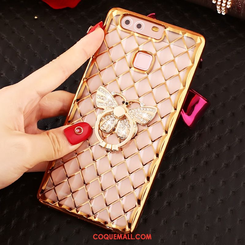 Étui Huawei P9 Plus Téléphone Portable Or Rose Rose, Coque Huawei P9 Plus Incruster Strass Fluide Doux