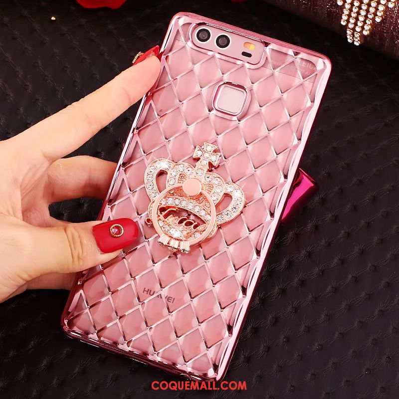 Étui Huawei P9 Plus Téléphone Portable Or Rose Rose, Coque Huawei P9 Plus Incruster Strass Fluide Doux