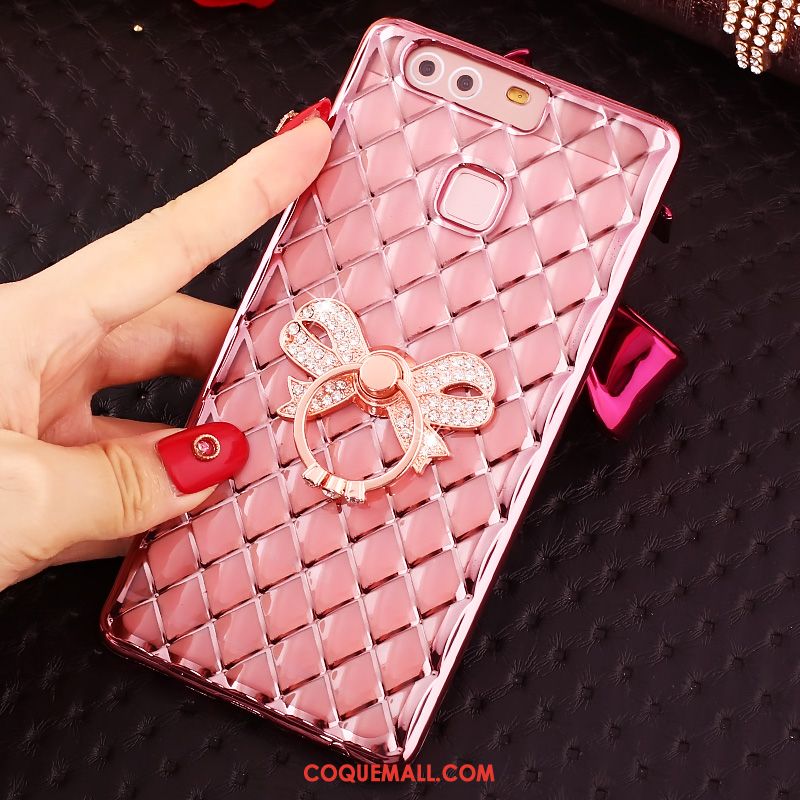 Étui Huawei P9 Plus Téléphone Portable Or Rose Rose, Coque Huawei P9 Plus Incruster Strass Fluide Doux