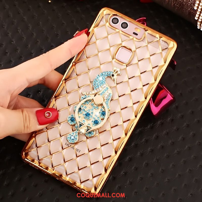 Étui Huawei P9 Plus Téléphone Portable Or Rose Rose, Coque Huawei P9 Plus Incruster Strass Fluide Doux