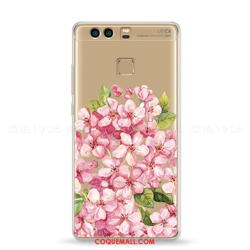 Étui Huawei P9 Rose Gaufrage Frais, Coque Huawei P9 Sakura Téléphone Portable