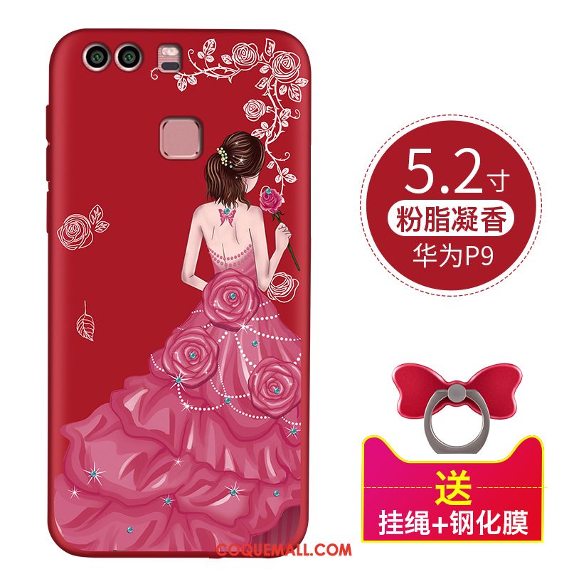 Étui Huawei P9 Tout Compris Rouge Téléphone Portable, Coque Huawei P9 Délavé En Daim Silicone