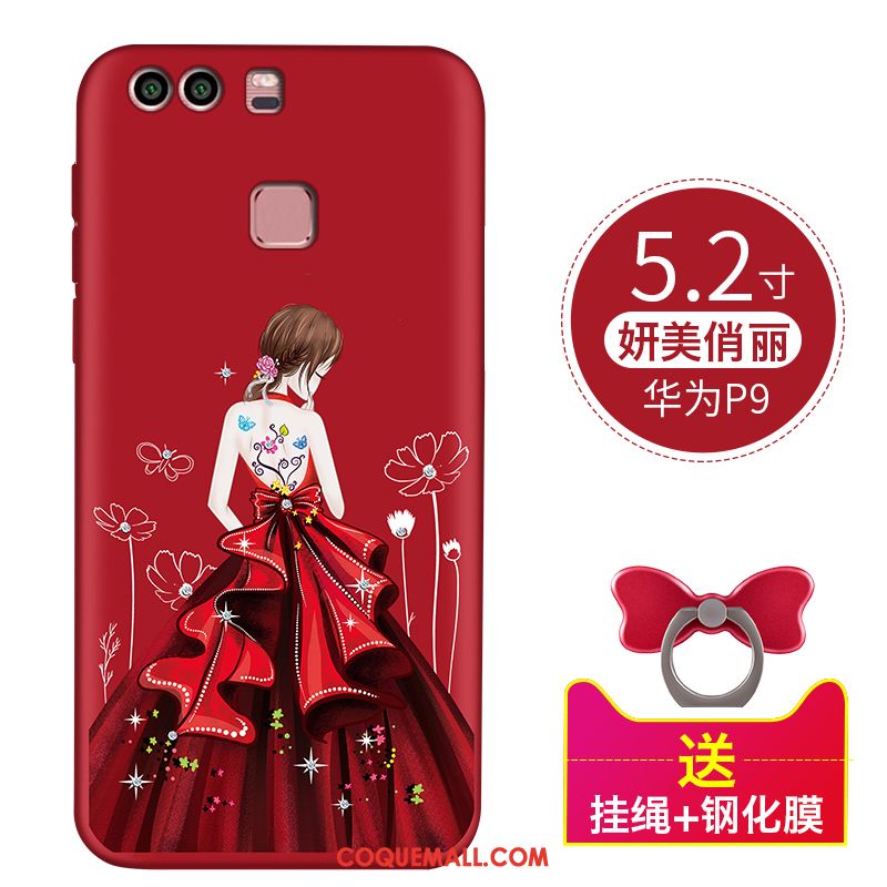 Étui Huawei P9 Tout Compris Rouge Téléphone Portable, Coque Huawei P9 Délavé En Daim Silicone