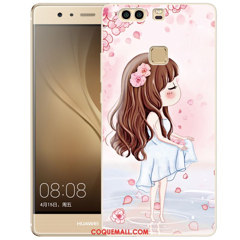 Étui Huawei P9 Téléphone Portable Peinture Rose, Coque Huawei P9 Fluide Doux Gaufrage