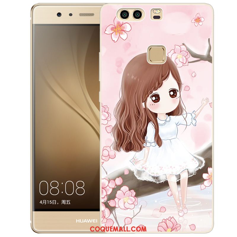 Étui Huawei P9 Téléphone Portable Peinture Rose, Coque Huawei P9 Fluide Doux Gaufrage