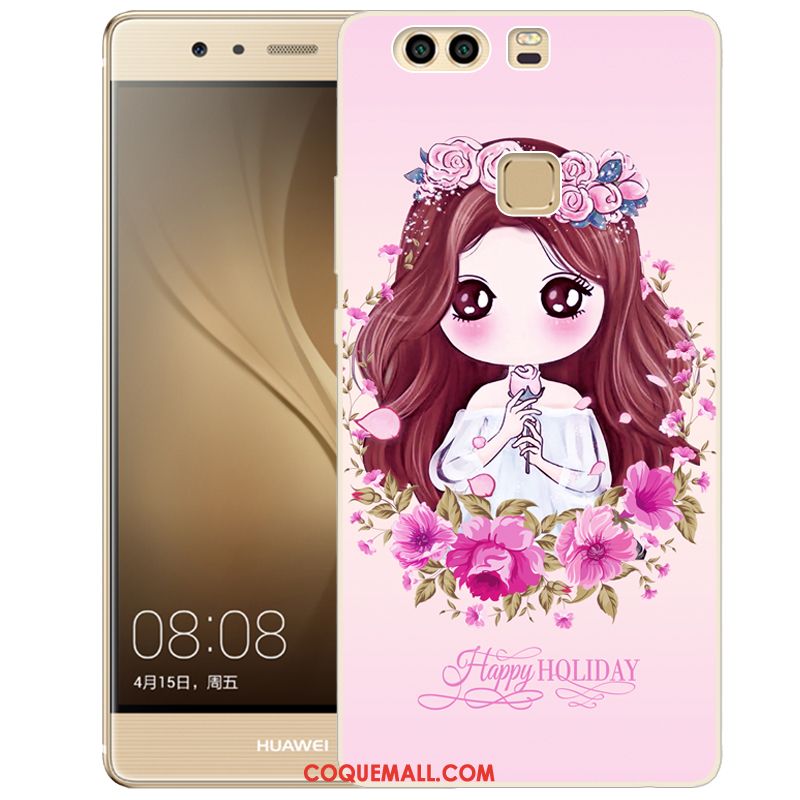 Étui Huawei P9 Téléphone Portable Peinture Rose, Coque Huawei P9 Fluide Doux Gaufrage