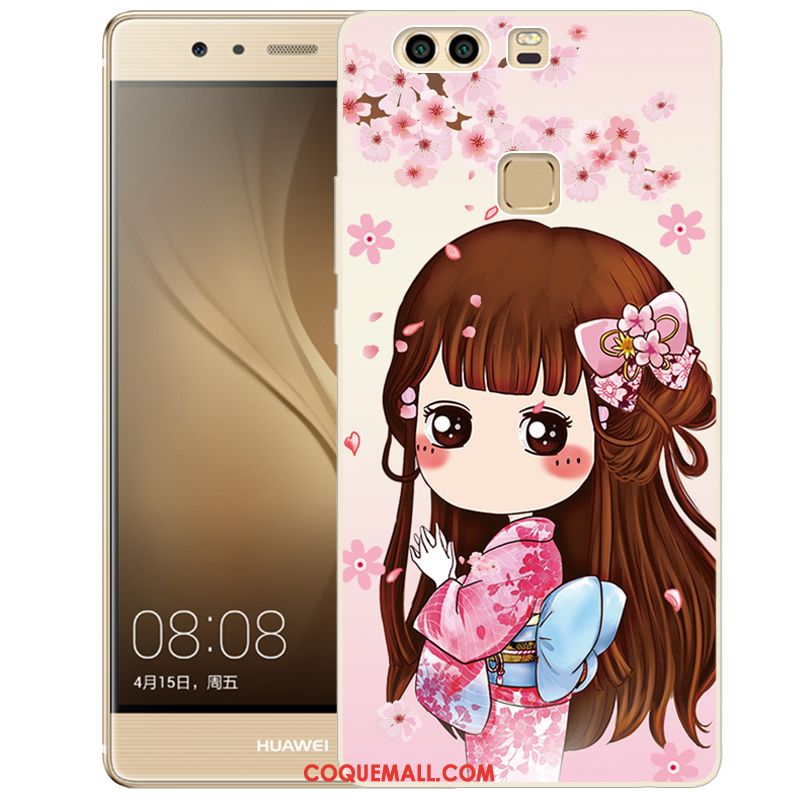 Étui Huawei P9 Téléphone Portable Peinture Rose, Coque Huawei P9 Fluide Doux Gaufrage