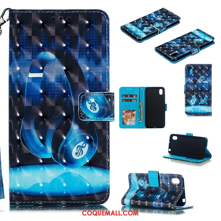 Étui Huawei Y5 2019 En Cuir En Silicone Bleu, Coque Huawei Y5 2019 Téléphone Portable Protection