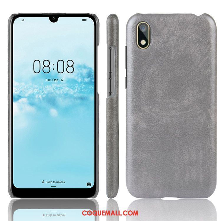 Étui Huawei Y5 2019 Gris Protection Litchi, Coque Huawei Y5 2019 Difficile Cuir