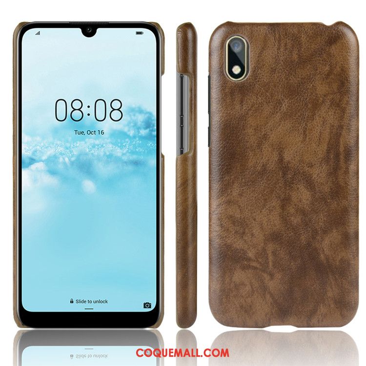 Étui Huawei Y5 2019 Gris Protection Litchi, Coque Huawei Y5 2019 Difficile Cuir