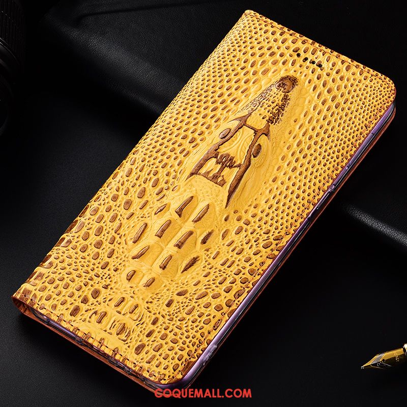 Étui Huawei Y5 2019 Noir Cuir Véritable Protection, Coque Huawei Y5 2019 Crocodile Téléphone Portable