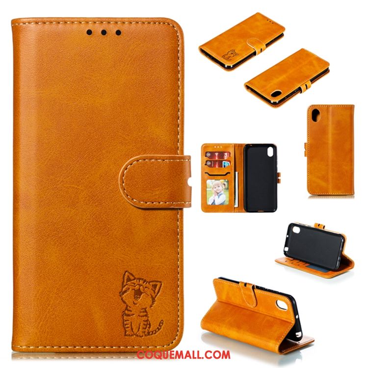 Étui Huawei Y5 2019 Portefeuille En Cuir Jaune, Coque Huawei Y5 2019 Téléphone Portable