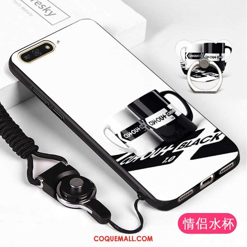 Étui Huawei Y6 2018 Blanc Protection Téléphone Portable, Coque Huawei Y6 2018 Incassable Dessin Animé