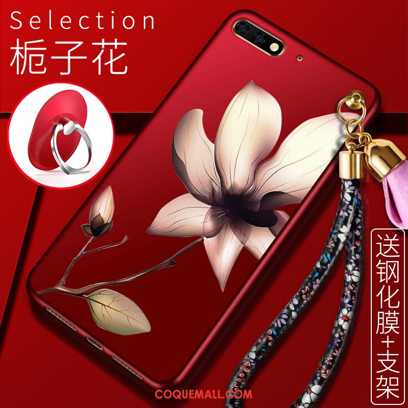 Étui Huawei Y6 2018 Fleurs Téléphone Portable Protection, Coque Huawei Y6 2018 Support Noir