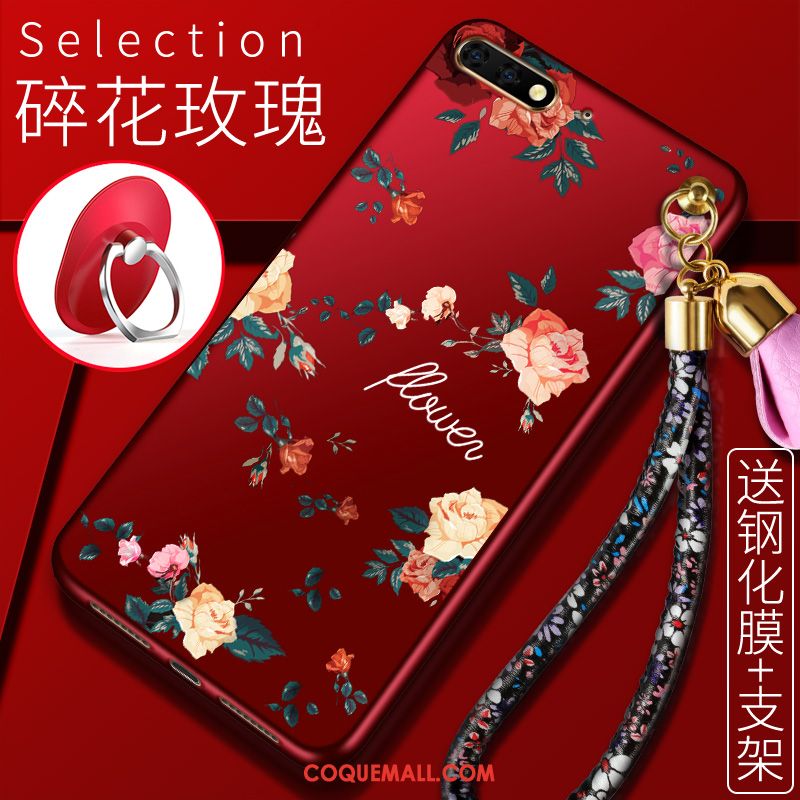 Étui Huawei Y6 2018 Fleurs Téléphone Portable Protection, Coque Huawei Y6 2018 Support Noir