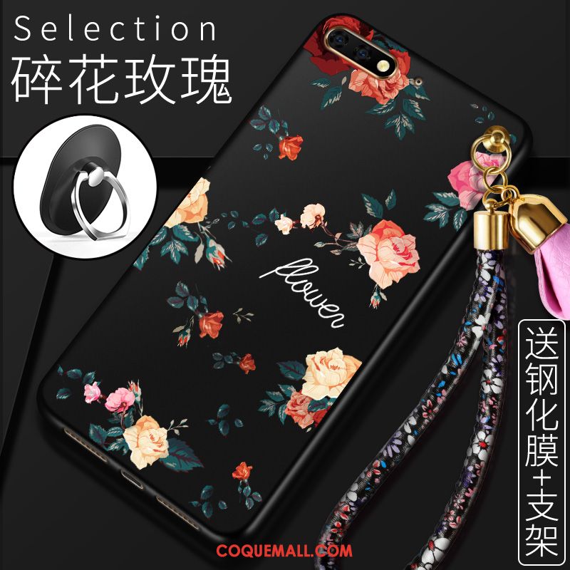 Étui Huawei Y6 2018 Fleurs Téléphone Portable Protection, Coque Huawei Y6 2018 Support Noir