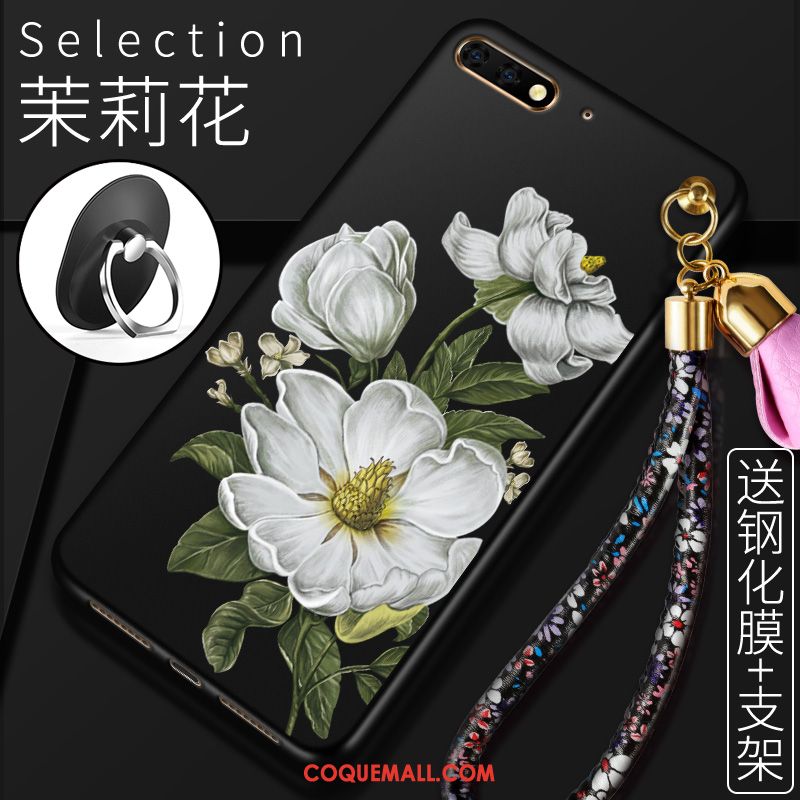 Étui Huawei Y6 2018 Fleurs Téléphone Portable Protection, Coque Huawei Y6 2018 Support Noir