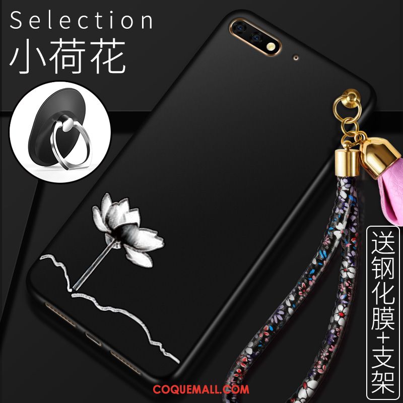 Étui Huawei Y6 2018 Fleurs Téléphone Portable Protection, Coque Huawei Y6 2018 Support Noir