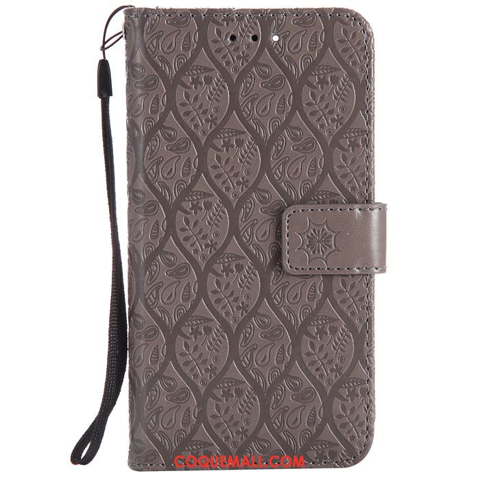 Étui Huawei Y6 2018 Gaufrage Étui En Cuir Téléphone Portable, Coque Huawei Y6 2018 Gris Incassable