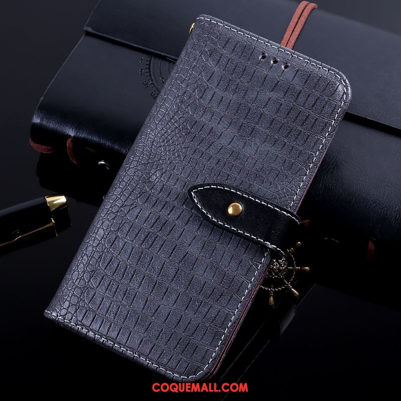 Étui Huawei Y6 2018 Gris Business Crocodile Modèle, Coque Huawei Y6 2018 Téléphone Portable Incassable