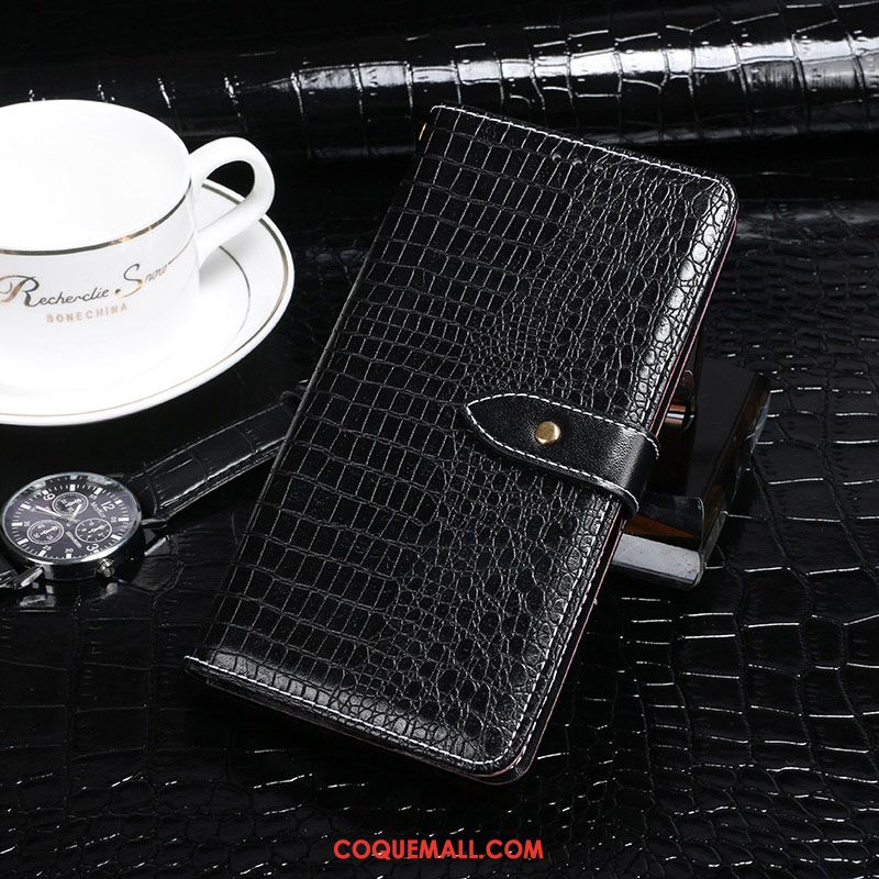 Étui Huawei Y6 2018 Gris Incassable Crocodile Modèle, Coque Huawei Y6 2018 Foncé Étui En Cuir