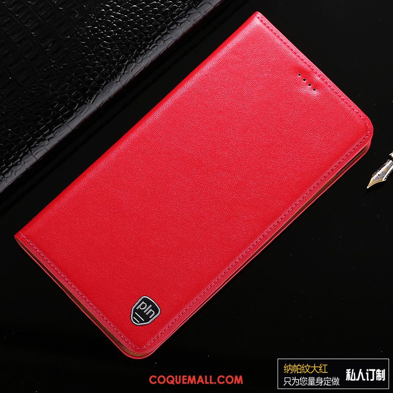 Étui Huawei Y6 2018 Incassable Téléphone Portable Cuir Véritable, Coque Huawei Y6 2018 Étui En Cuir Rouge