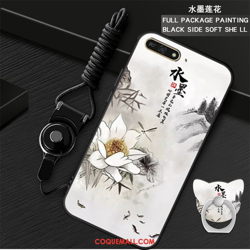 Étui Huawei Y6 2018 Protection Noir Anneau, Coque Huawei Y6 2018 Téléphone Portable