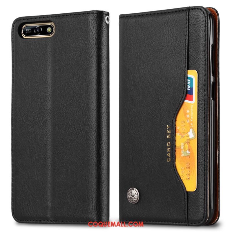 Étui Huawei Y6 2018 Étui En Cuir Protection Business, Coque Huawei Y6 2018 Vintage Automatique