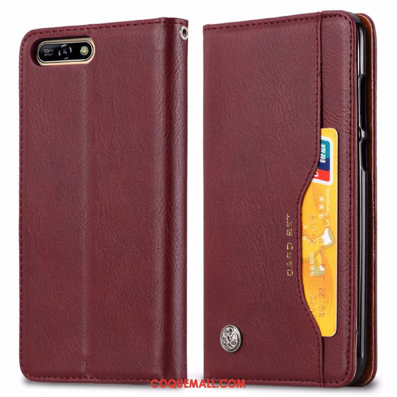 Étui Huawei Y6 2018 Étui En Cuir Protection Business, Coque Huawei Y6 2018 Vintage Automatique