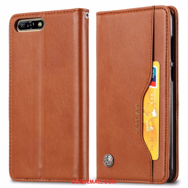 Étui Huawei Y6 2018 Étui En Cuir Protection Business, Coque Huawei Y6 2018 Vintage Automatique