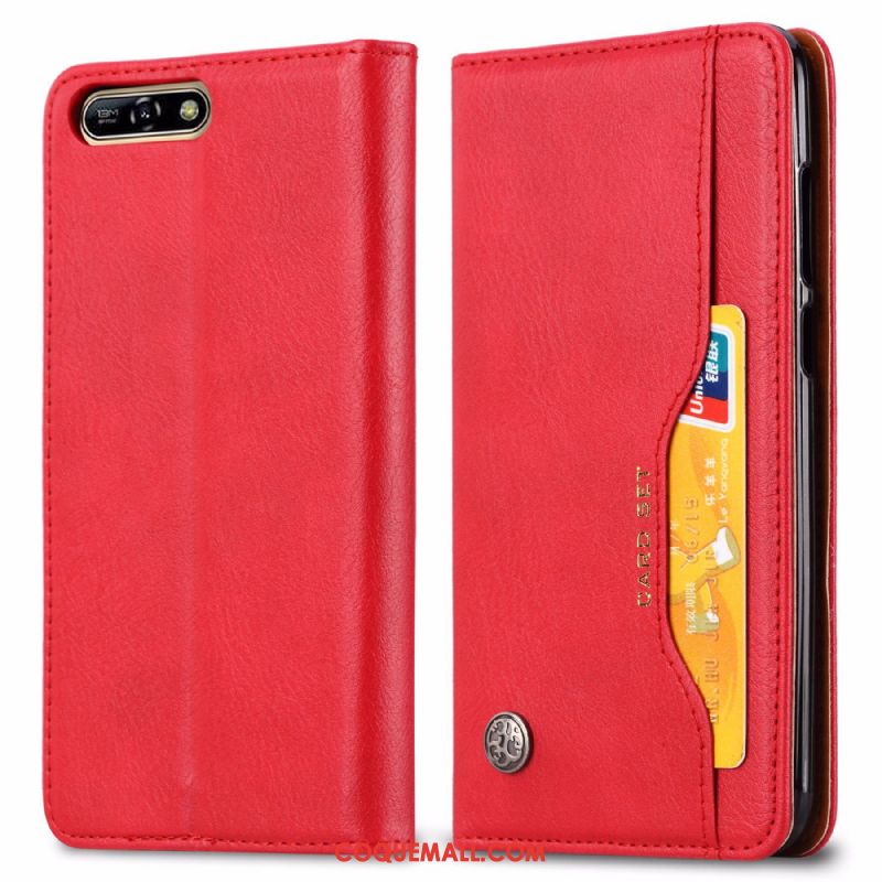 Étui Huawei Y6 2018 Étui En Cuir Protection Business, Coque Huawei Y6 2018 Vintage Automatique