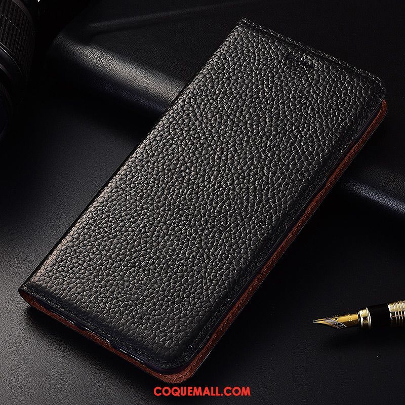 Étui Huawei Y6 2018 Étui En Cuir Protection Cuir Véritable, Coque Huawei Y6 2018 Incassable Litchi