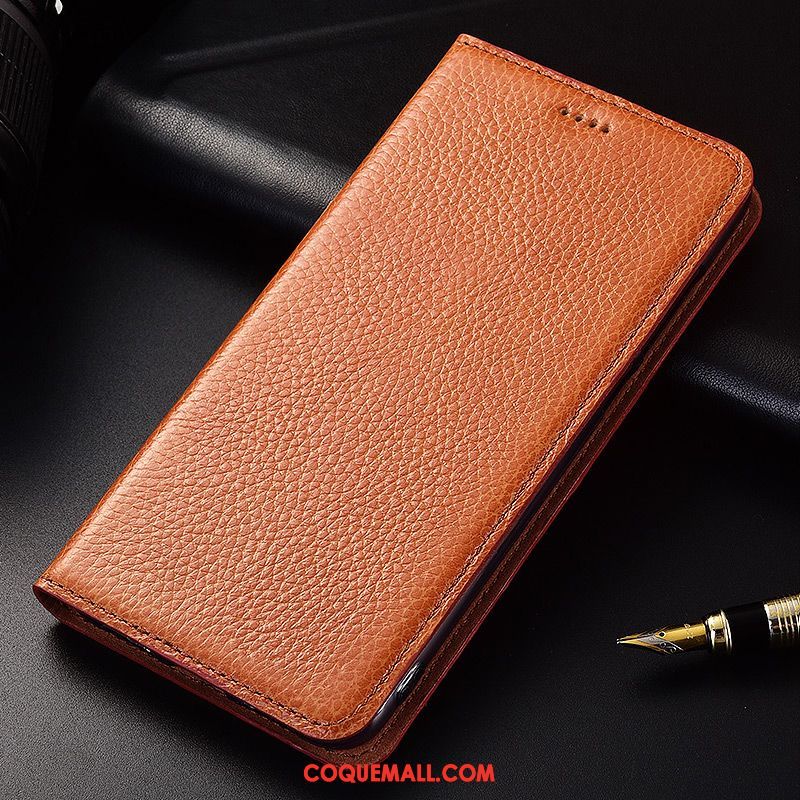 Étui Huawei Y6 2018 Étui En Cuir Protection Cuir Véritable, Coque Huawei Y6 2018 Incassable Litchi