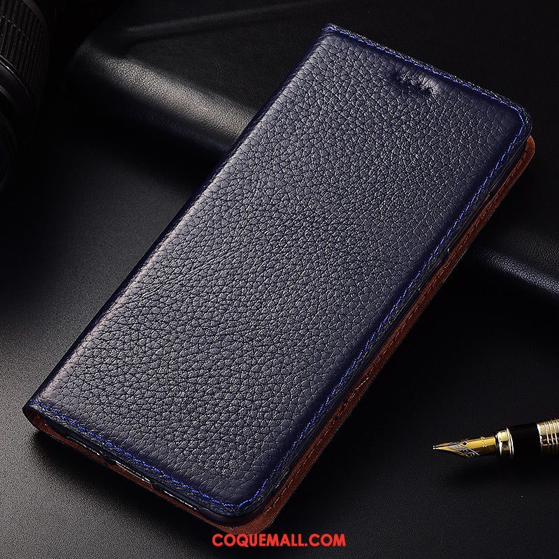 Étui Huawei Y6 2018 Étui En Cuir Protection Cuir Véritable, Coque Huawei Y6 2018 Incassable Litchi