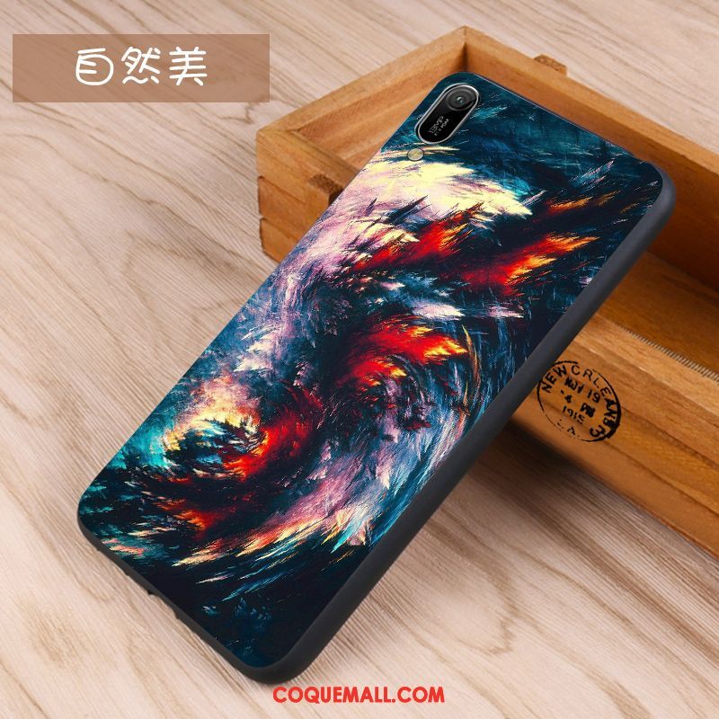 Étui Huawei Y6 2019 Bleu Fluide Doux Marque De Tendance, Coque Huawei Y6 2019 Net Rouge Silicone