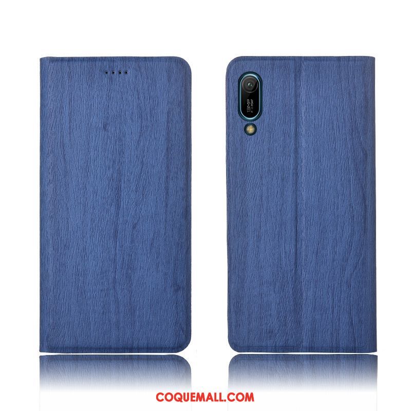 Étui Huawei Y6 2019 Bleu Silicone Incassable, Coque Huawei Y6 2019 En Cuir Clamshell